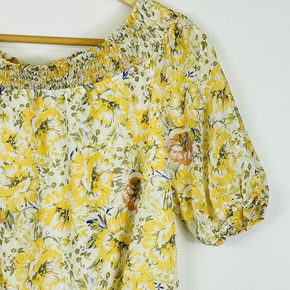 Joie Yellow Chiffon Lined Floral Crop Off Shoulder Top Shirt Womens Small NEW - Picture 4 of 6